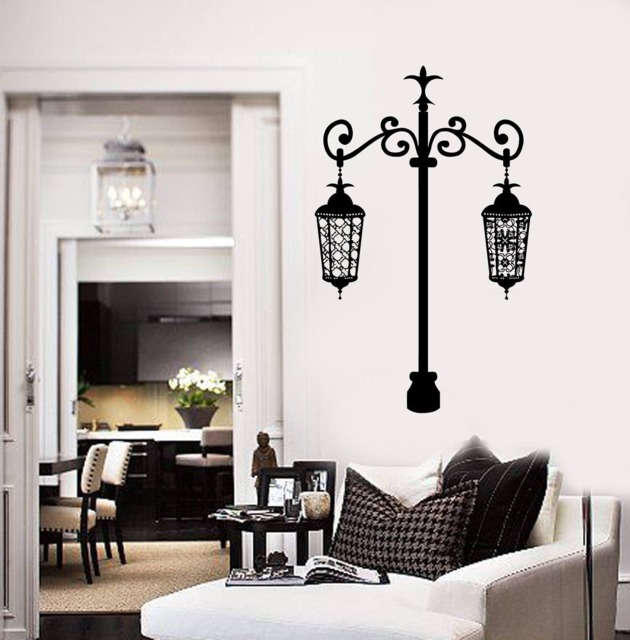 Wall Vinyl Decal Luxurious Two Beautiful Carved Lights Decor For Living Room - #2430Dn - image 1
