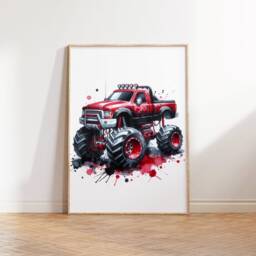 Monster Truck Print Set - 3 Watercolour Posters - Boys Bedroom Artwork Car Wall Art Prints Red, Blue, Green Room Home Decor Picture - thumbnail 3