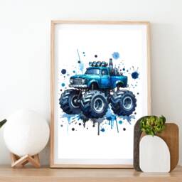 Monster Truck Print Set - 3 Watercolour Posters - Boys Bedroom Artwork Car Wall Art Prints Red, Blue, Green Room Home Decor Picture - thumbnail 2