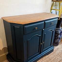Newly Refurbished Solid Wood Sideboard Blue Small Alcove Cabinet Top Hallway - thumbnail 2