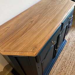 Newly Refurbished Solid Wood Sideboard Blue Small Alcove Cabinet Top Hallway - thumbnail 3