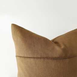 Caramel Brown Linen Pillow Cover With Hand-stitched Details - Earthy Decorative Cushion - thumbnail 2