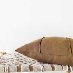 Caramel Brown Linen Pillow Cover With Hand-stitched Details - Earthy Decorative Cushion - thumbnail 3