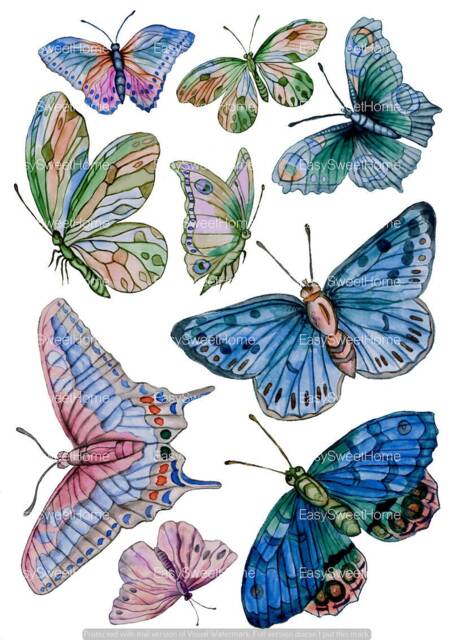 Butterfly Wall Decals 9-Set Indigo, Home D??cor, Removable For Furniture, Tiles, Walls, Hand-Painted Interior By Easysweethome - image 1
