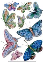 Butterfly Wall Decals 9-Set Indigo, Home D??cor, Removable For Furniture, Tiles, Walls, Hand-Painted Interior By Easysweethome