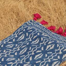 Handwoven Indigo Rug Traditional Indian Cotton Rug With Pink Pom-Poms - 2x3 Ft