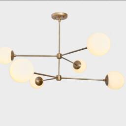 Modern Brass Sputnik Chandelier, Glass Globe Pendant Light, 6-Light - thumbnail 2