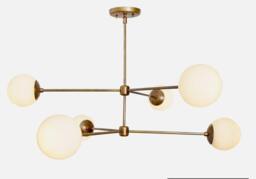 Modern Brass Sputnik Chandelier, Glass Globe Pendant Light, 6-Light - thumbnail 1