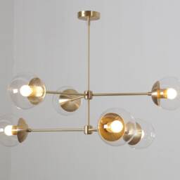 Modern Brass Sputnik Chandelier, Glass Globe Pendant Light, 6-Light - thumbnail 3