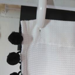 Extra Long White Cotton Waffle Weave Shower Curtain With Pom Poms Large Waffle Shower Curtain Size Options - thumbnail 2