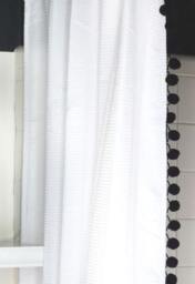 Extra Long White Cotton Waffle Weave Shower Curtain With Pom Poms Large Waffle Shower Curtain Size Options - thumbnail 1