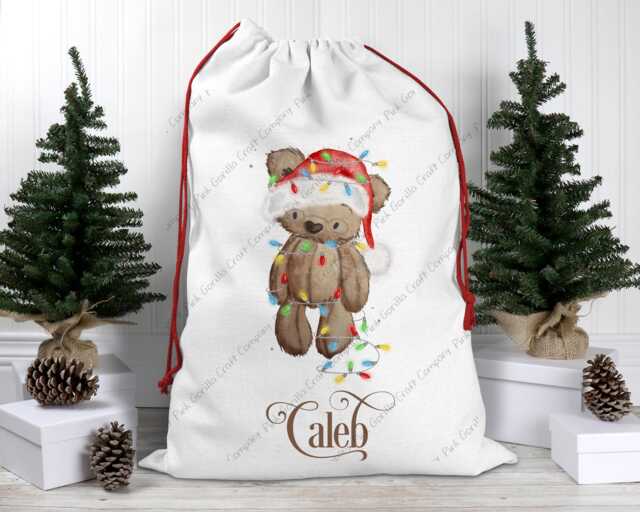 Christmas Sack, Santa Xmas Bear, Decoration, Personalised Gift, Bag, Custom - image 1