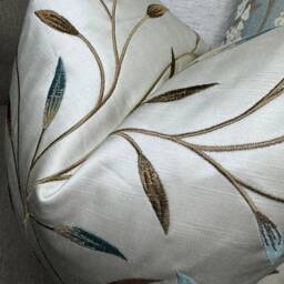 Farmhouse Cushion Cover, Decorative Pillow Cover Case, Embroidered Leaf Case - Natural Duck Egg Double Sided Scatter - thumbnail 3