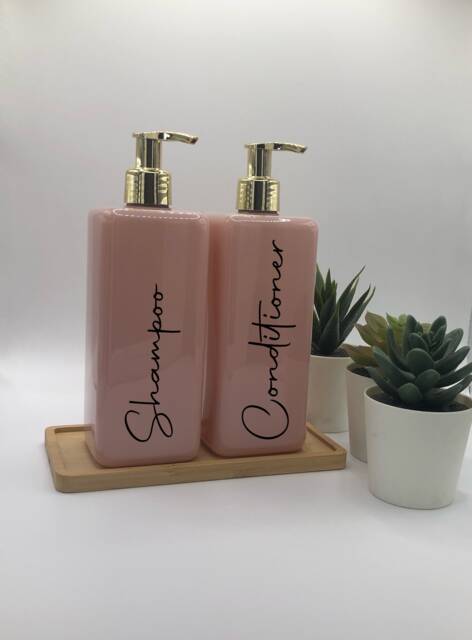 Personalised Pink Square Soap Dispenser Bottle With Gold Pump 250Ml & 500Ml - image 1