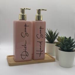 Personalised Pink Square Soap Dispenser Bottle With Gold Pump 250Ml & 500Ml - thumbnail 2