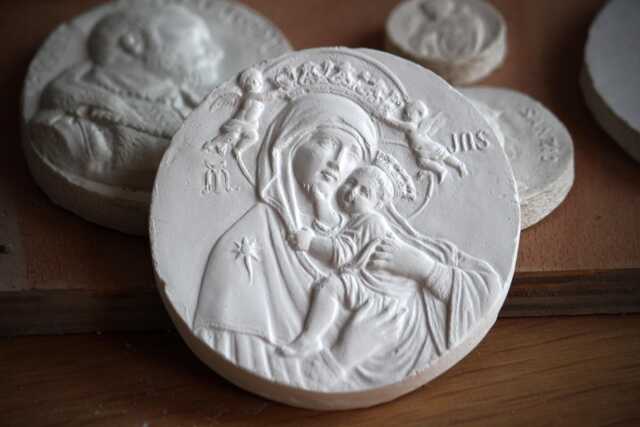Handmade Plaster Madonna & Child Relief - Virgin Mary Wall Art, Religious Catholic Decor, Christian Plaque - image 1