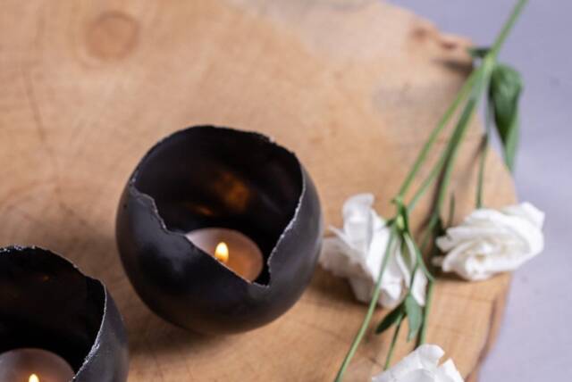 Black Ceramic Votive Candle Holder - image 1