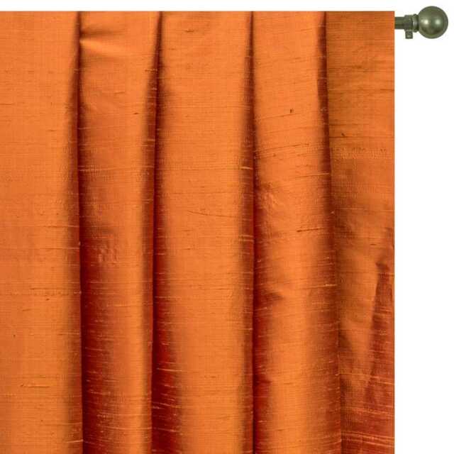 Saffron Orange 100% Pure Silk Dupioni Curtain Panels - Rod Pocket, Grommet, Box Pleat, Three Pinch Tab Top & Plain Ring Top - image 1