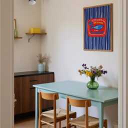 Retro Sardines Wall Art Print - Mediterranean Fish Illustration, Bold Stripes Kitchen Decor, Mid Century Style Food Art, Blue Red Poster - thumbnail 3