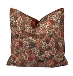 Botanical Print Cushion Cover Saffron Bloom Cotton & Velvet, Handmade - thumbnail 1