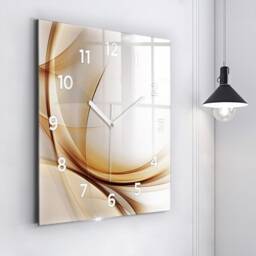 Golden Abstraction Glass Clock, Printed Abstract Round Wall Personalized Modern Clock - thumbnail 2