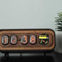 Nixie Tube Clock In-12 Bitcoin Tracker, Photo Frame, Oak Wood - thumbnail 3