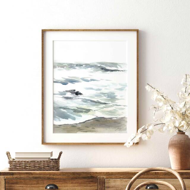 California Coast Watercolor Art Print Neutral Beach Wall - image 1