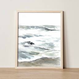 California Coast Watercolor Art Print Neutral Beach Wall - thumbnail 2