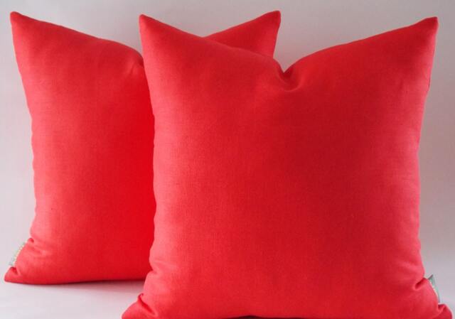 Set 2 Red Linen Pillow Covers Modern Throw Cushion Shams - 18 Inch - image 1
