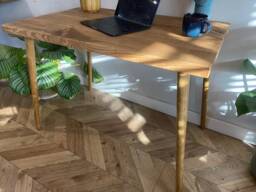 Foret Straight Edge Rustic Art Deco Wood Leg Table Handcrafted With Solid