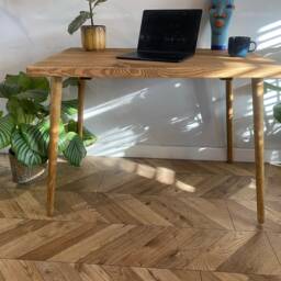 Foret Straight Edge Rustic Art Deco Wood Leg Table Handcrafted With Solid - thumbnail 2