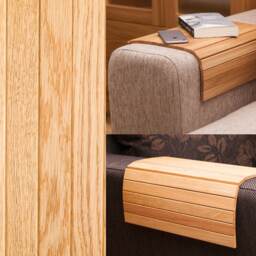 Natural Oak Sofa Side Tray Table - Adjustable Wood Armrest Soft & Sturdy Wooden Surface For Coffee, Snacks, Meals - thumbnail 3
