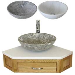 Bathroom Vanity Unit Oak Corner Wash Stand White Quartz & Stone Basin 501Wwqsbc - thumbnail 2