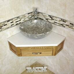 Bathroom Vanity Unit Oak Corner Wash Stand White Quartz & Stone Basin 501Wwqsbc - thumbnail 3