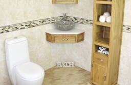 Bathroom Vanity Unit Oak Corner Wash Stand White Quartz & Stone Basin 501Wwqsbc - thumbnail 1