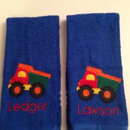 Two - 2 Construction Or Transportation Bathroom Hand Towels - Decor Dump Truck Cement Truck Garbage Monster - thumbnail 2