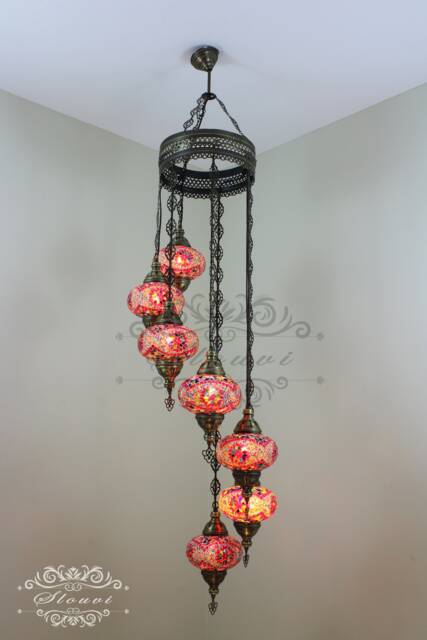 7 - Ball Turkish Water Drop Style Mosaic Chandelier With Large Globes - image 1