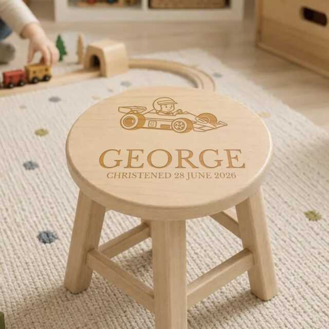 Personalised Wooden Stool - Children's Nursery Decor Racing Car - image 1