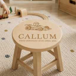 Personalised Wooden Stool - Children's Nursery Decor Racing Car - thumbnail 2