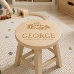 Personalised Wooden Stool - Children's Nursery Decor Racing Car - thumbnail 1