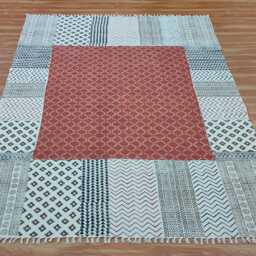 Indian Handmadecotton Dhurrie Rug 5x8 Large Block Print Bohemian 5x8 Feet - thumbnail 2