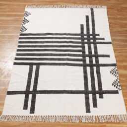 Indian Handmadecotton Dhurrie Rug 5x8 Large Block Print Bohemian 5x8 Feet - thumbnail 4