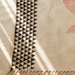 Handmade Block Print Cotton Dhurrie Rug Bohemian Abstract Design - thumbnail 3