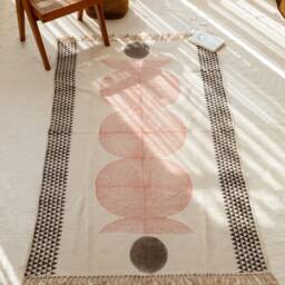 Handmade Block Print Cotton Dhurrie Rug Bohemian Abstract Design - thumbnail 4