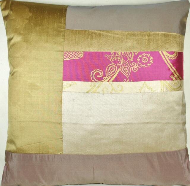Gold & Pink Contemporary Patchwork Silk Modern Unique Decorative Pillow Throw Case Ideal Christmas Present Cushion Cover