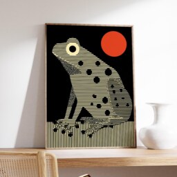 Minimalist Frog Poster, Abstract Geometric Wall Art, Red Eyes Modern Design, Black & Cream Bauhaus Style Print, Contemporary Home Decor - thumbnail 2