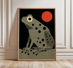 Minimalist Frog Poster, Abstract Geometric Wall Art, Red Eyes Modern Design, Black & Cream Bauhaus Style Print, Contemporary Home Decor - thumbnail 1