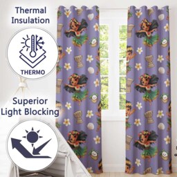 Cute Hula Girl Purple Background Tropical Flowers Coconut Seamless Pattern Readymade Eyelet Ring Top Thermal 100% Blackout Curtains - thumbnail 3