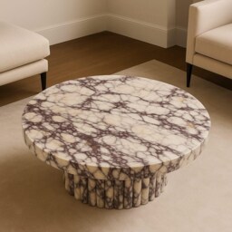 Handcrafted Calacatta Viola Coffee Table With Fluted Marble Base 16 - thumbnail 2
