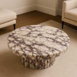Handcrafted Calacatta Viola Coffee Table With Fluted Marble Base 16 - thumbnail 1